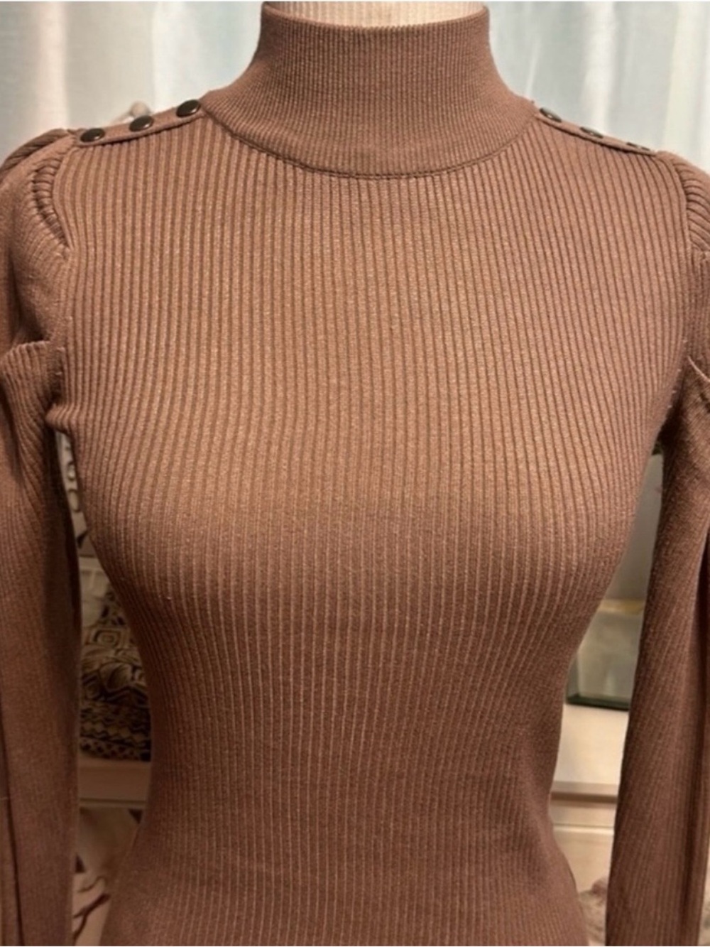 Tahari Mock Neck Sweater in Cocoa - Picture 2 of 8